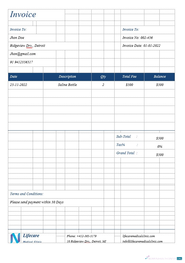 Download Simple Clinic Invoice Template Photoshop template